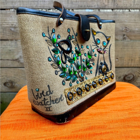 1970’s Edin Collins Collins of Texas ‘Bird Watcher’ bejeweled leather purse - Picture 2 of 5